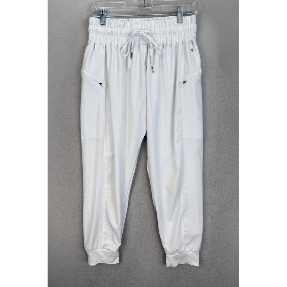 Cali Sport‎ Women's Sz M White Elastic Waist Zippered Pockets Activewear Joggers